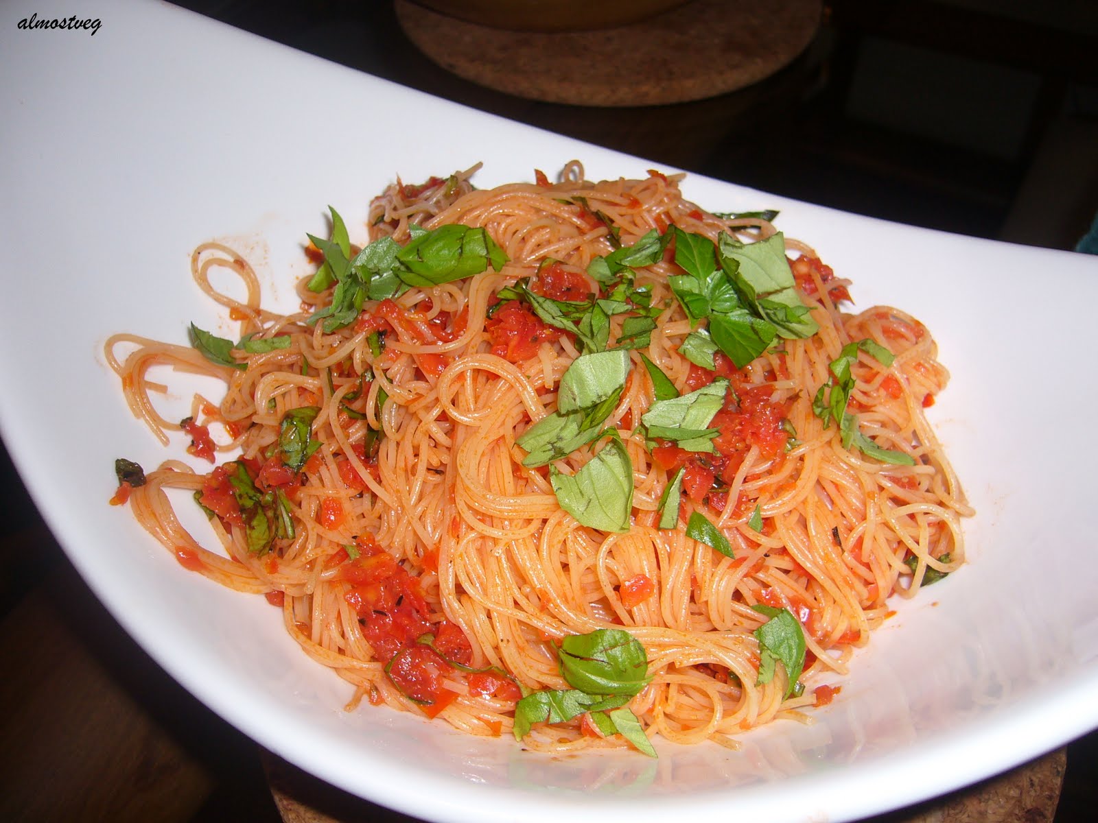 Cappellini with slow roasted grape tomatoes