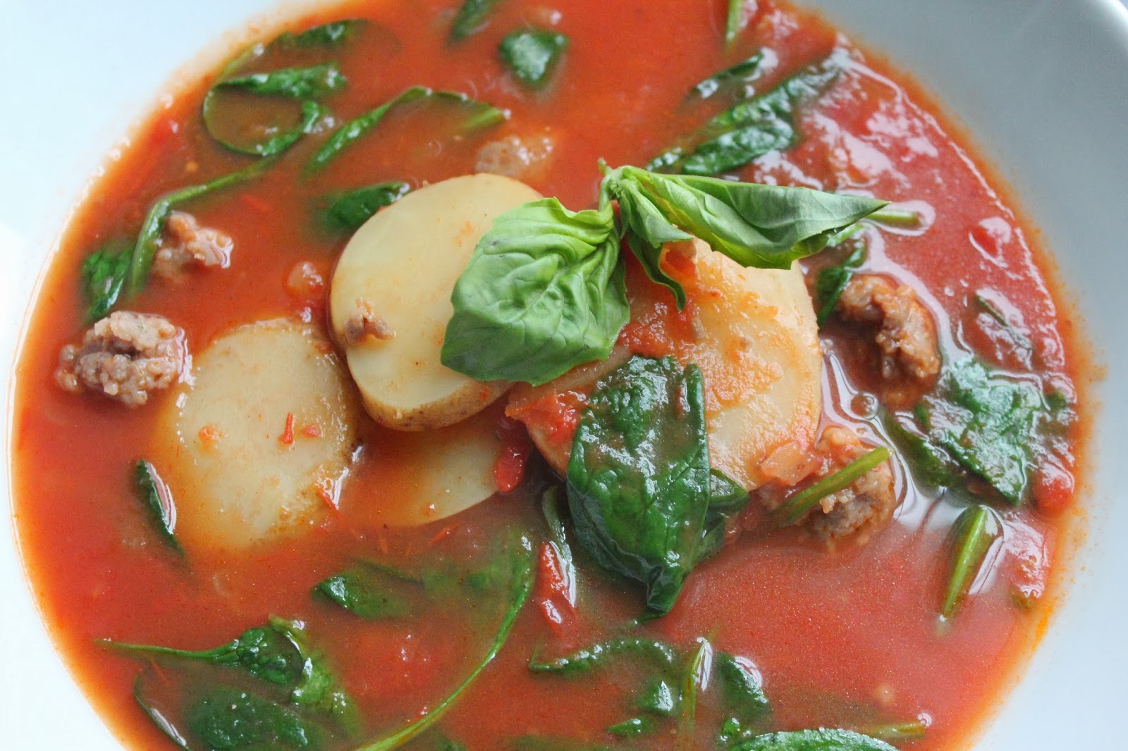 Delicious Dishings Soup Sundays Tomato Soup With Sausage, Spinach
