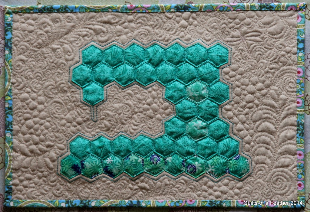 Quilts of a Feather Hexagon Sewing Machine mini quilt