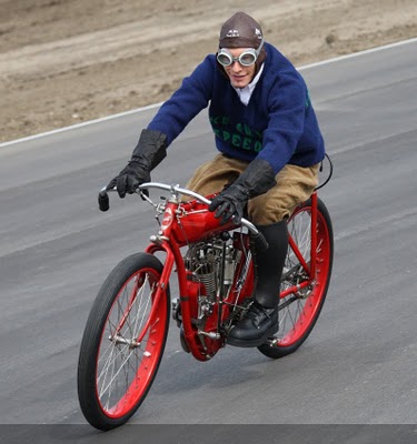 Nicky Hayden riding the 1909 Indian during 2008 Indianapolis http://greaseandgasoline.blogspot.com/2012_08_19_archive.html