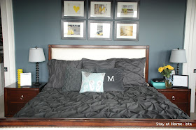 stayathomeista.com master bedroom with pintuck charcoal grey bedding