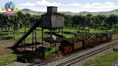 Thomas the tank engine friends Percy and Diesel the train engine Island of Sodor coal hopper refill