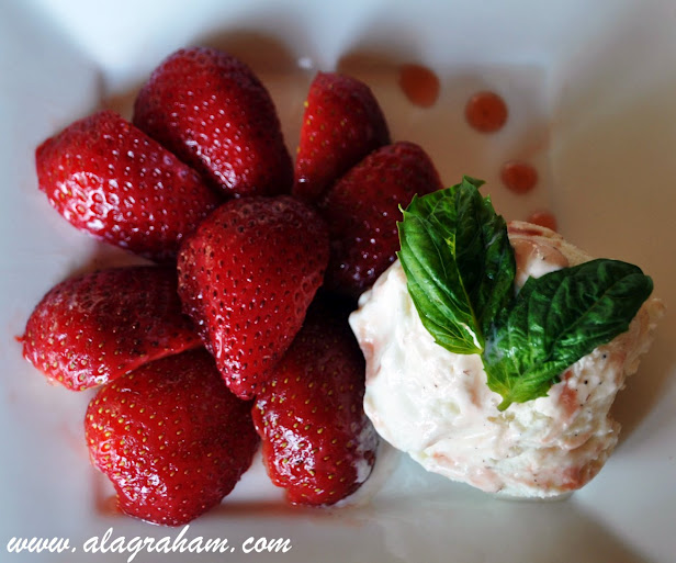 A LA GRAHAM BALSAMIC MACERATED STRAWBERRIES AND BASIL