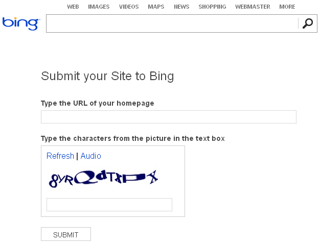 Screenshot: Bing blog/ website url submission page