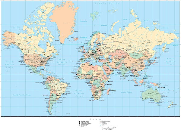 World Map With Countries And Capitals Labeled