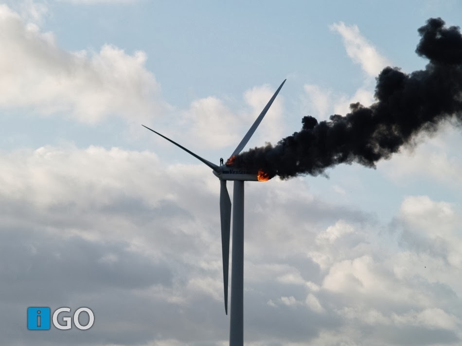 Two engineers died when the windmill they were working on caught fire. This might be the last picture taken of them alive. Picture was taken on October 29th, 2013 in the Netherlands.