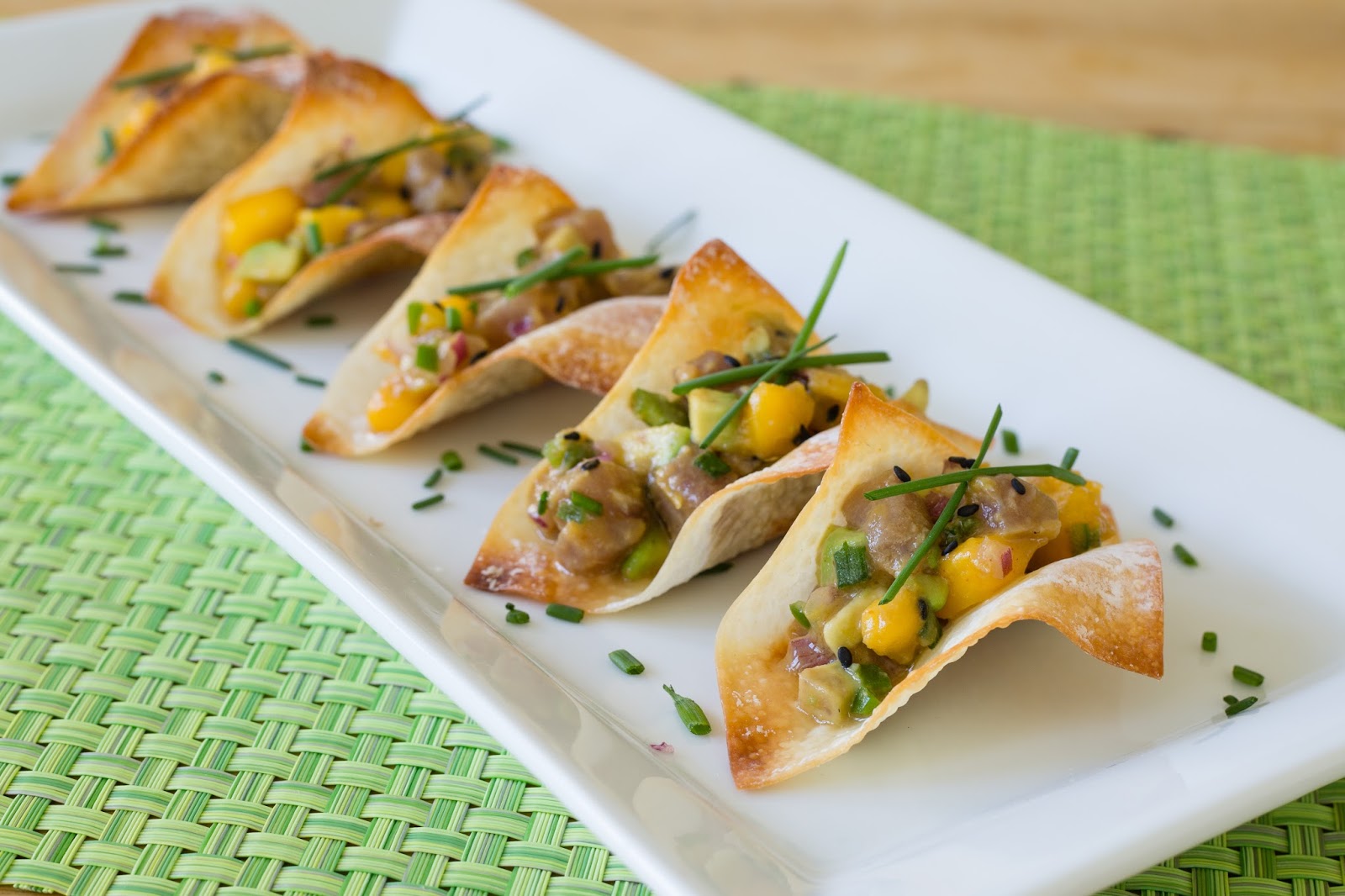 T is for Tuna Tartare Tacos with Mango & Avocado