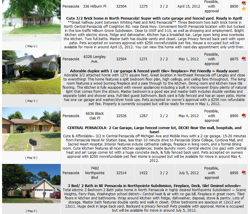 Rental Homes & Apartments in Pensacola, FL area