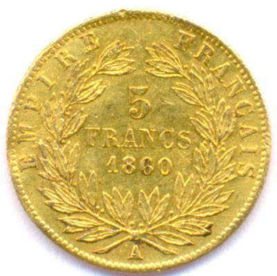 French 5 Francs solid gold coin