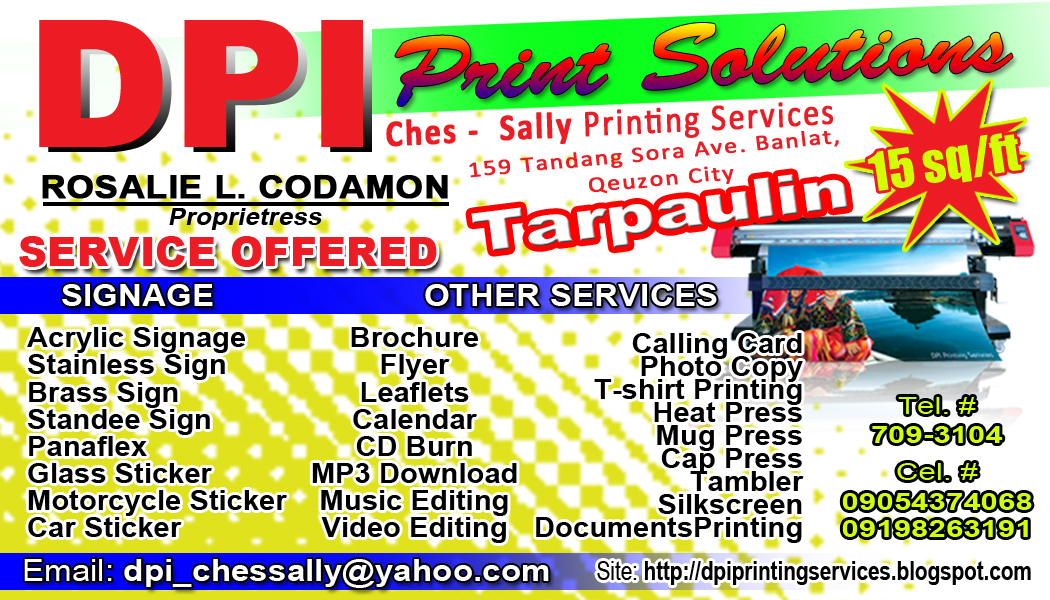 DPI Printing Services Calling Card (DPI Chessally Printing Services)