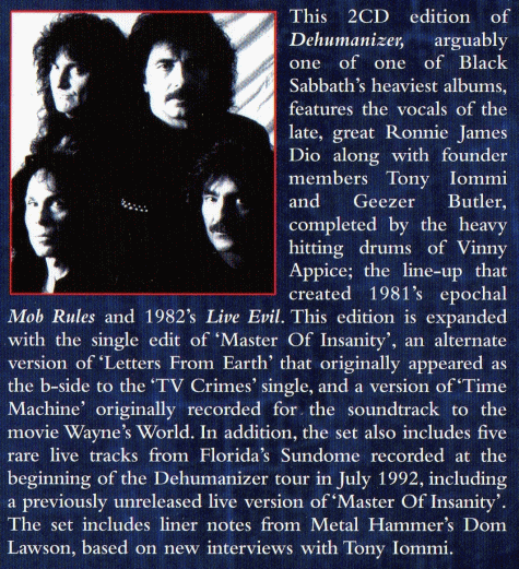 BLACK SABBATH - Dehumanizer Deluxe Edition notes