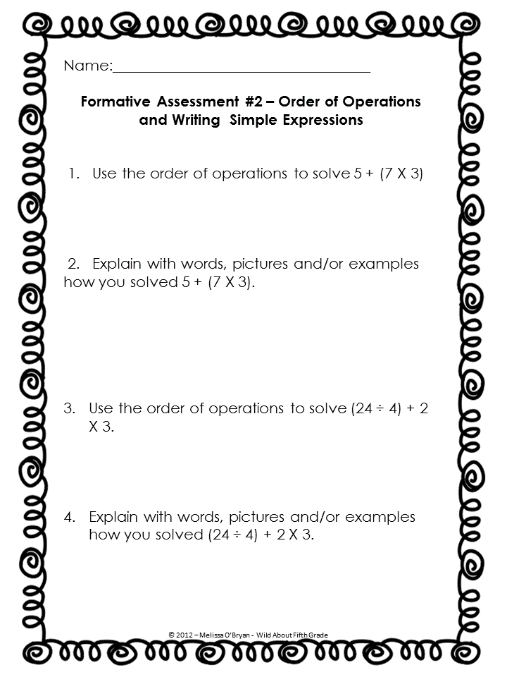 Math Workshop - Order of Operations and Writing Simple Expressions