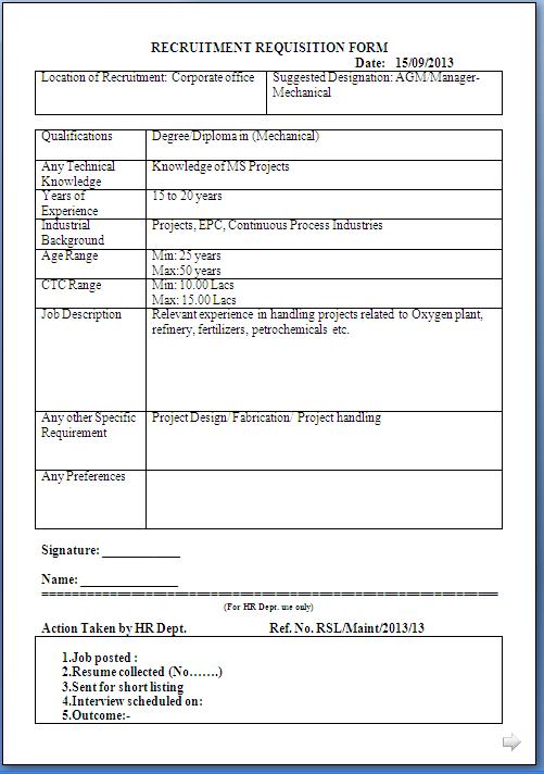 Free Download Recruitment Requisition Form Sample Template