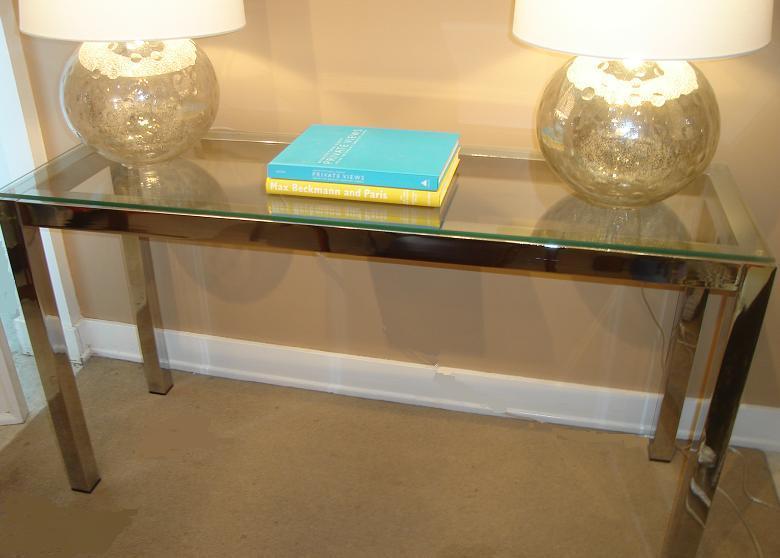 MICHAEL THOMAS Chrome and Glass Console Table
