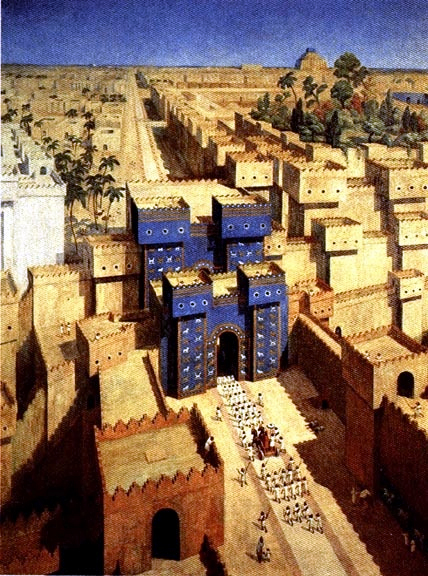 The reappearance figure of ancient city Babylonia: At 100 years after the construction of Ishtar gate in blue, Herodotus visited this ground.
