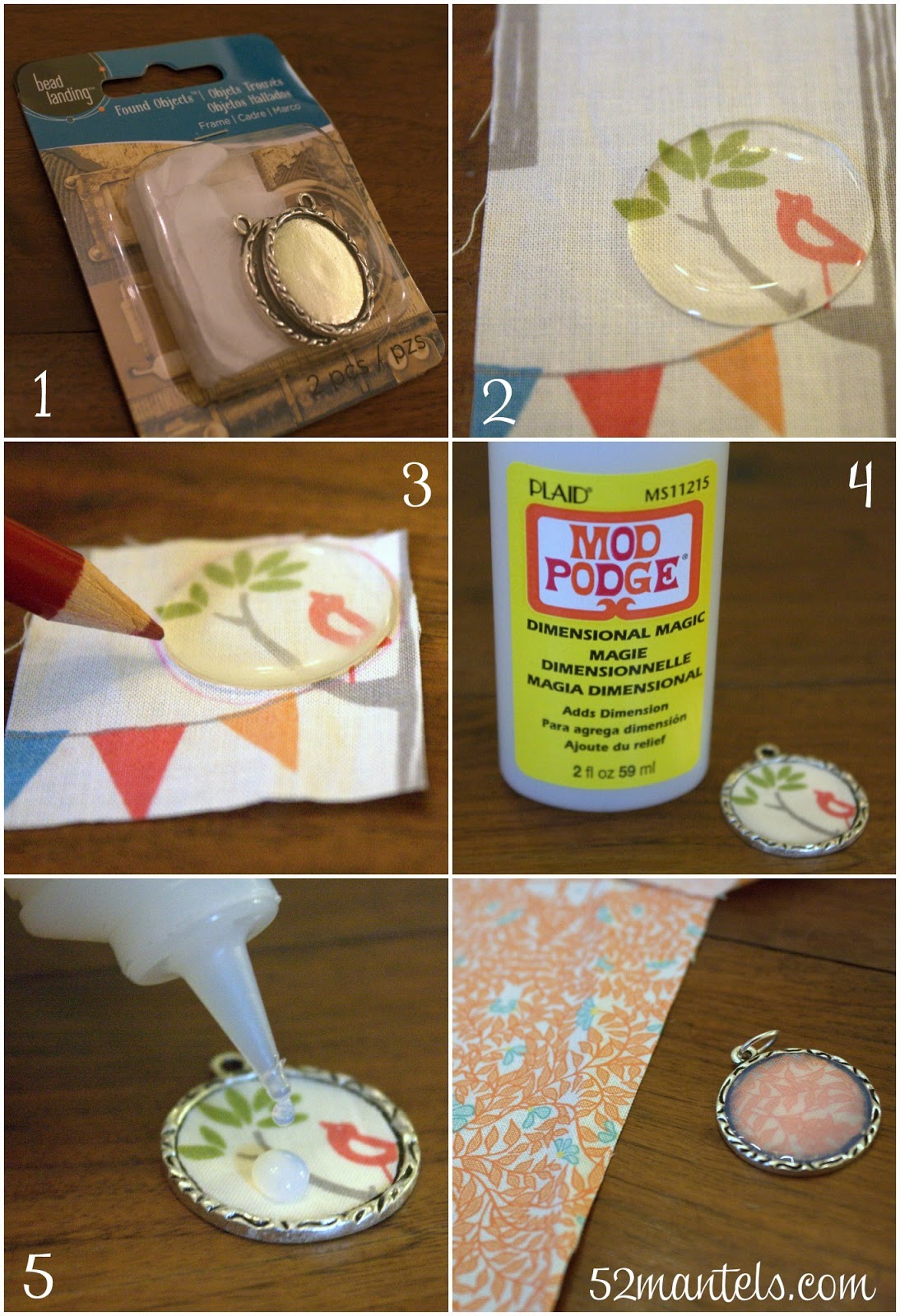 52 Mantels Custom Fabric Charm Necklace