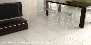 Pavimenti moderni: pavimento in mattonelle di marmo color grigio chiaro per soggiorno