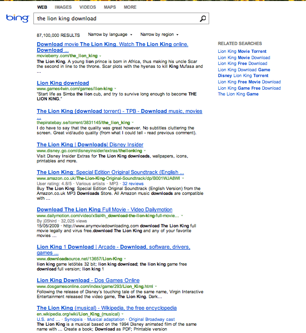 bing results