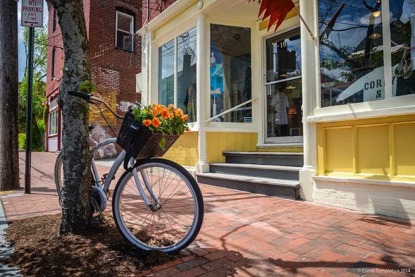 Portland, Maine May 2014 19 Pleasant Street Corey and Company storefront bicycle photo by Corey Templeton