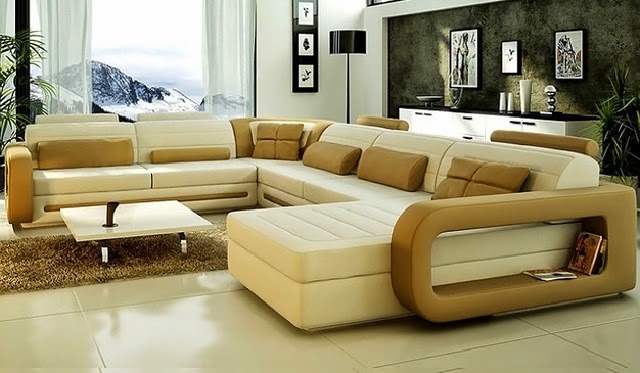 Minimalist U-shape sectional sofas white chocolate