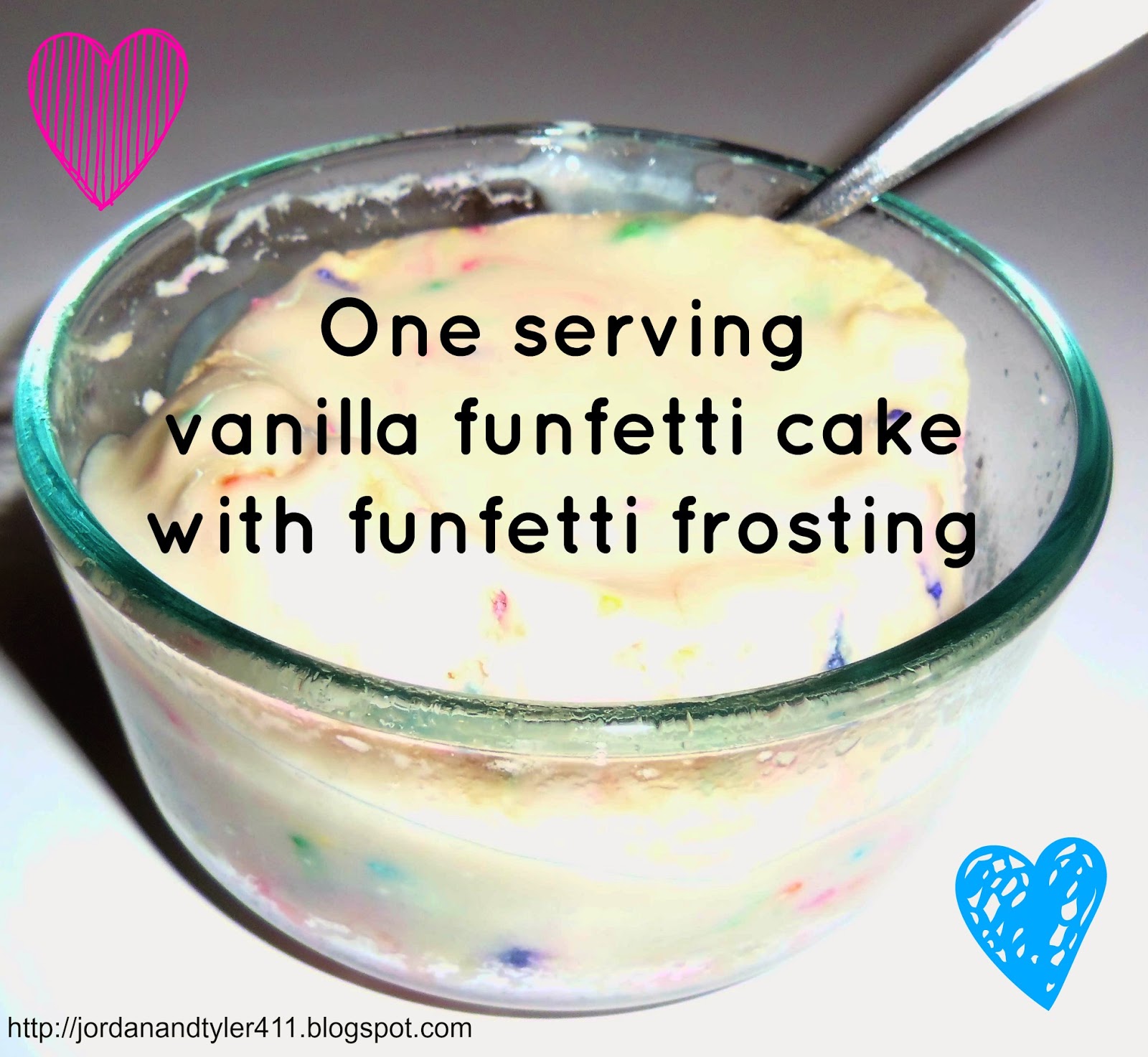 The 411 One serving vanilla funfetti cake with a vanilla funfetti