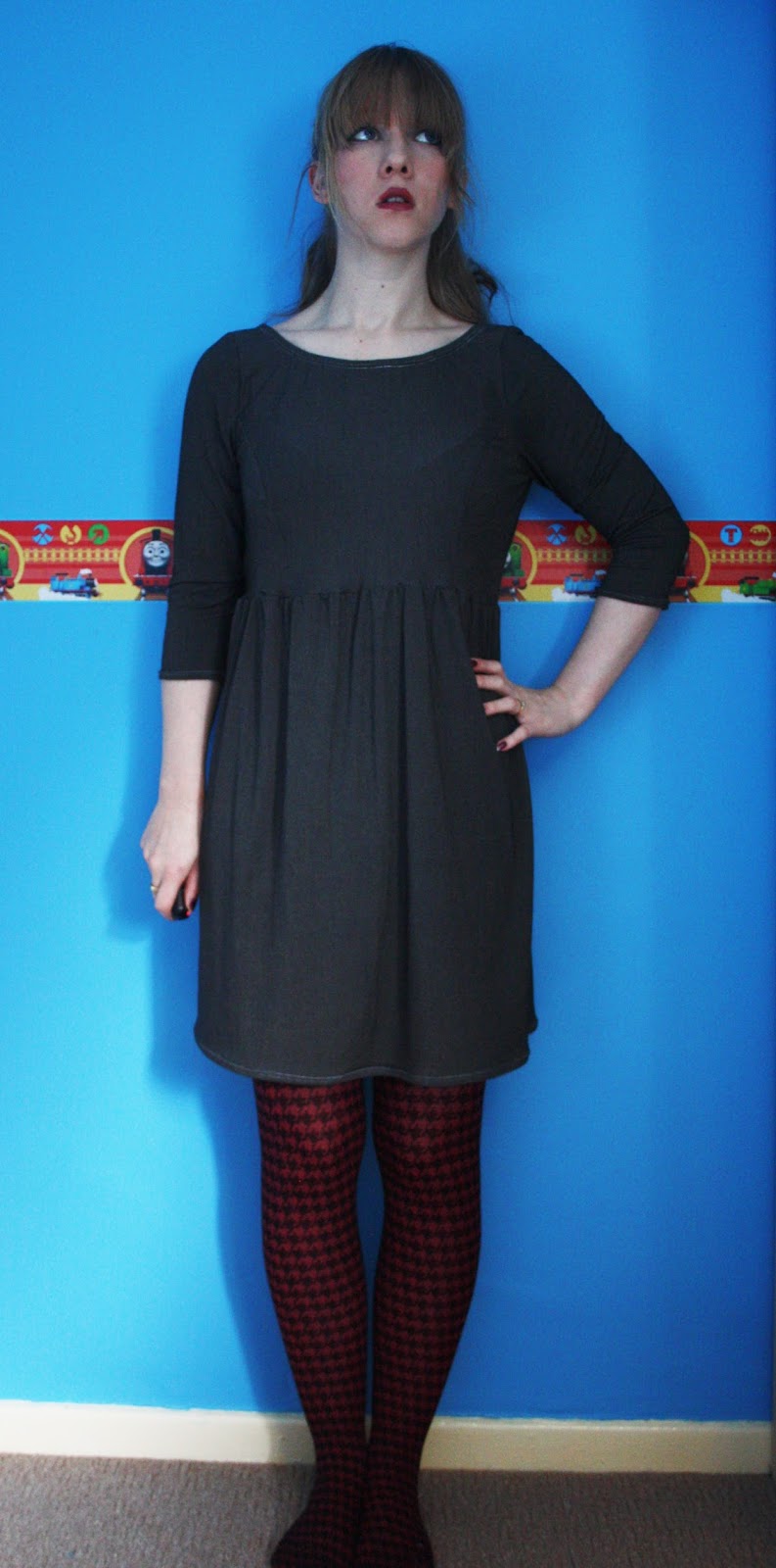 KnitWitsOwls Charcoal Knit Fabric Dress