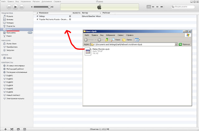 Переходим во вкладку Books, ставим галочку Синхронизировать книги