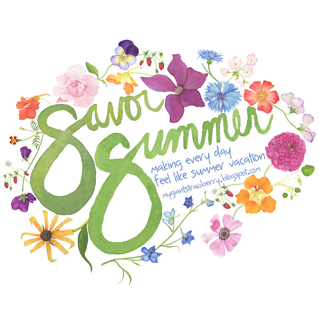 savor summer, #ssjuly2015, watercolor logo, Anne Butera, My Giant Strawberry