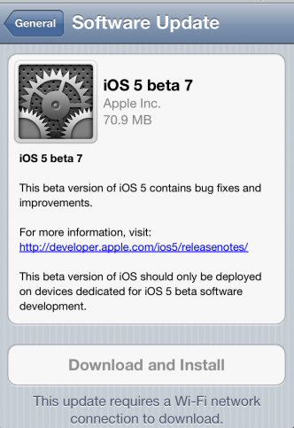 iOS 5 beta 6 firmware can easily download iOS 5 Beta 7 via OTA (Over iOS 5 beta 6 firmware can easily download iOS 5 Beta 7 via OTA (Over