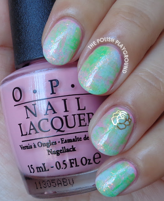 Distressed Pastels with Gold Rose Decoration Nail Art