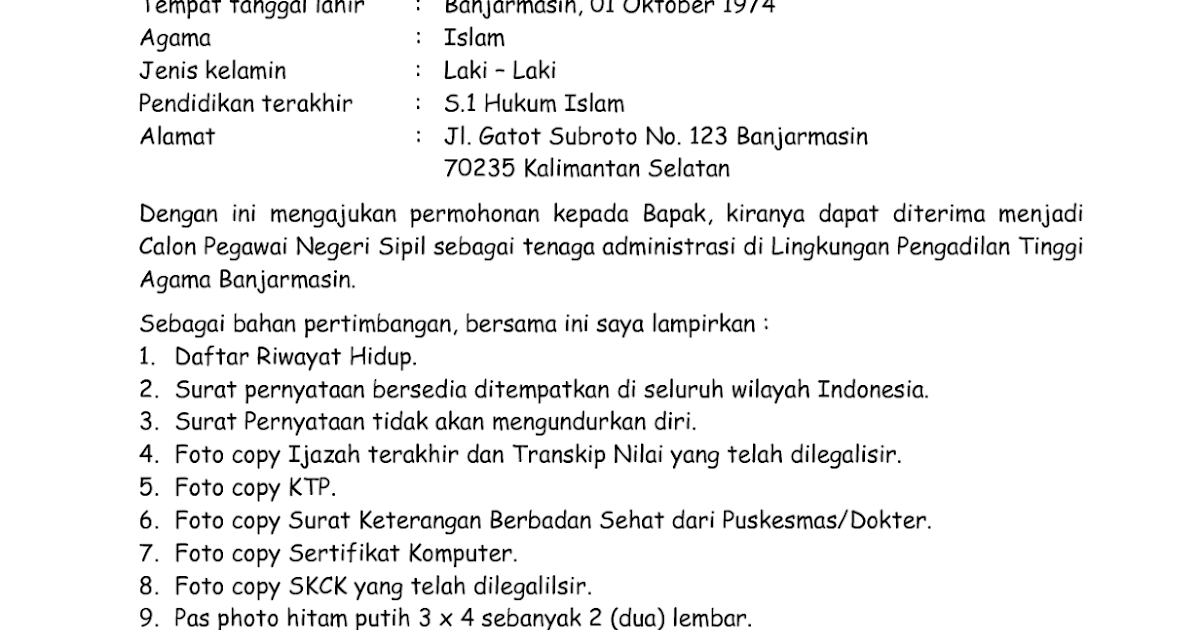 contoh surat lamaran cpns contoh surat lamaran cpns