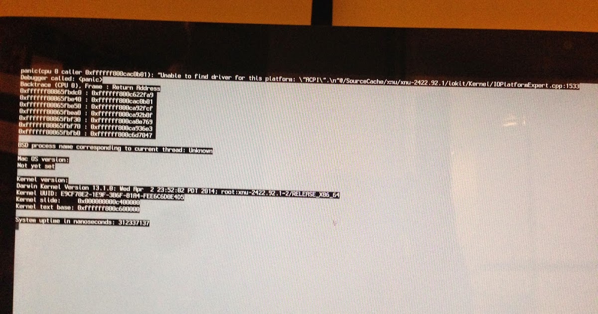 mac panic unable to find driver for this platform acpi