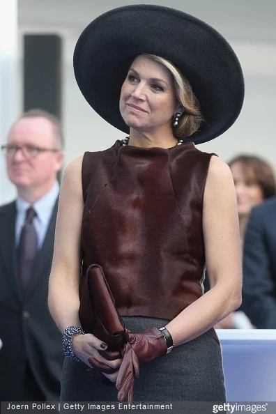 Queen Maxima of of the Netherlands is seen at the Draeger Medical GmbH during her state visit