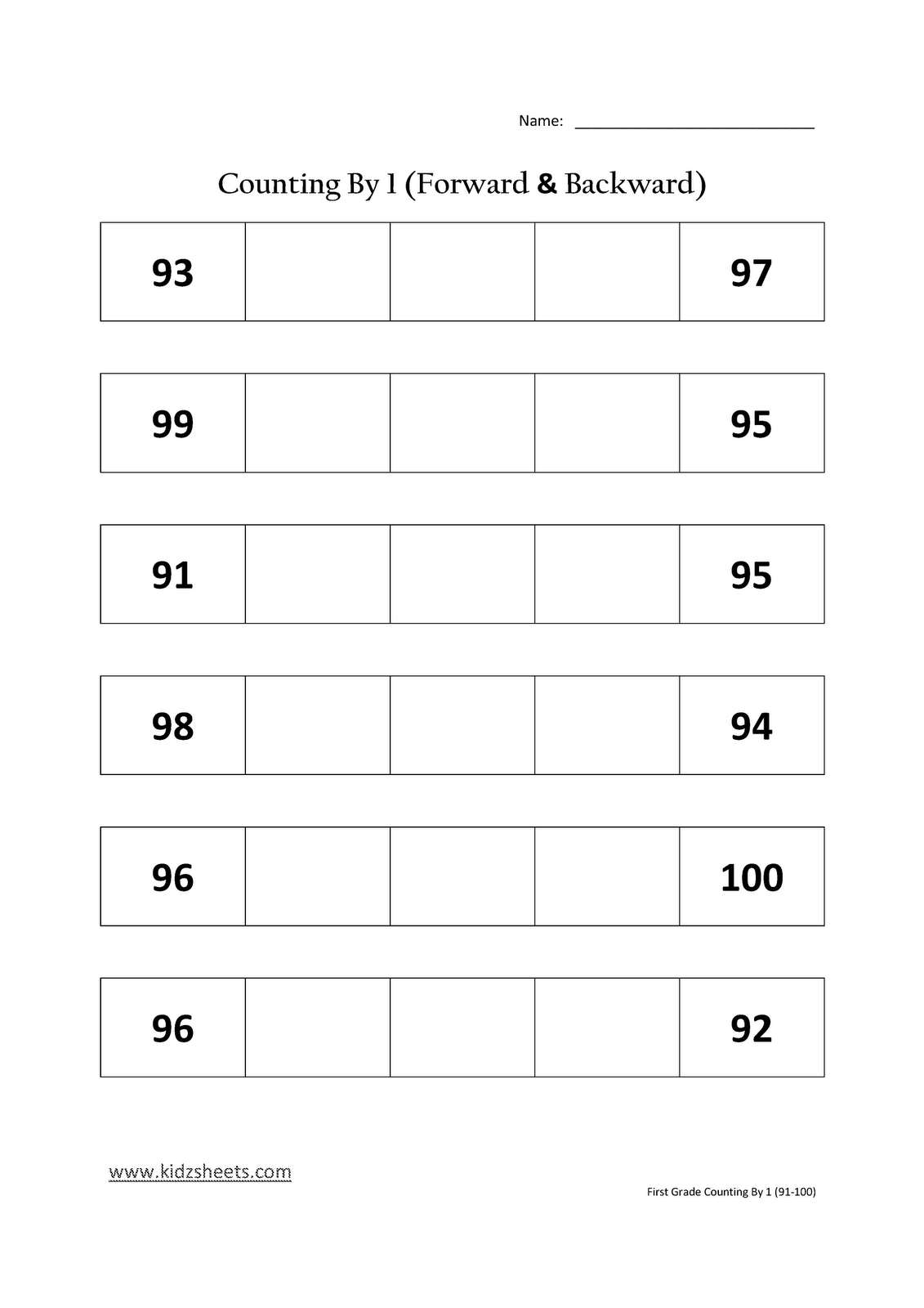 Free printable number worksheets 1 100
