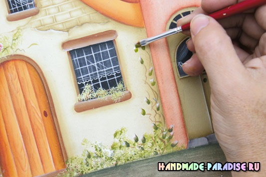 Роспись вешалки с домиками из фанеры Роспись вешалки с домиками из фанеры