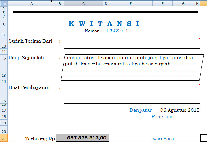 Semua Ada Disini Kwitansi Excel V.10 Full Gratis (nilai