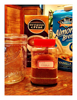 1 part each: Oregon Chai Tea, Almond milk. 1 TSP Chai Spice (optional). Pour over ice. 