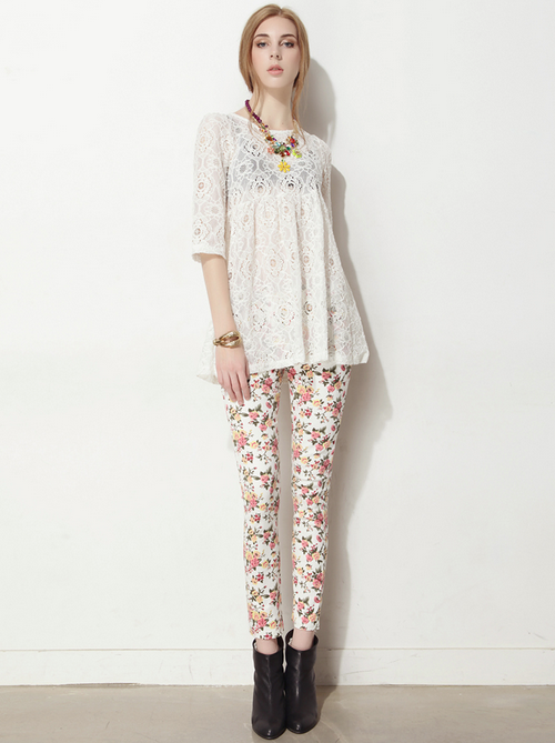 Korean Women's Fashion: Storets See-Thru Lace Tunic Top