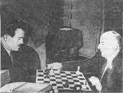 Nadareishvili analizando un estudio de ajedrez con Kasparian