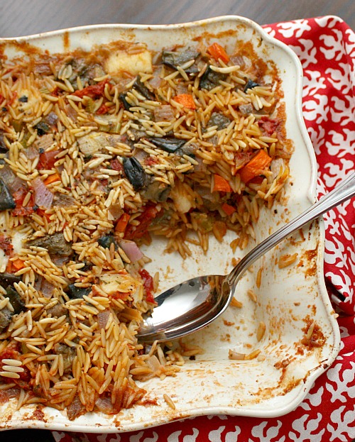 Meatless MondayBaked Orzo with Eggplant and Mozzarella Apple A Day