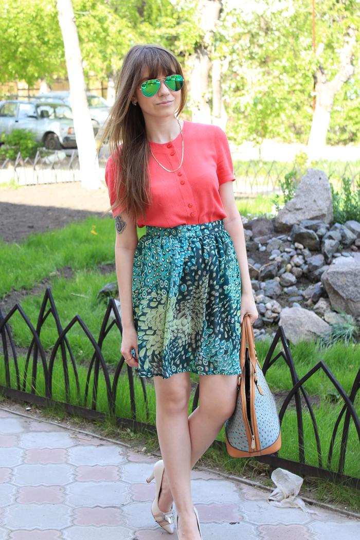 LIVE 2013, Outfit, Sunglasses, Ray-Ban, Blouse, Skirt, Peacock, Bag, Nucelle, Shoes, Lisette