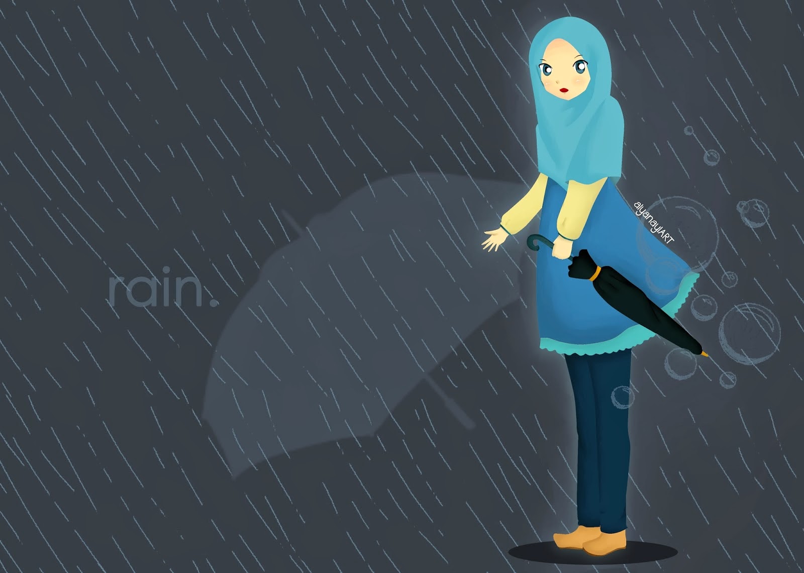 Gambar Kartun Muslimah Hujan Top Gambar