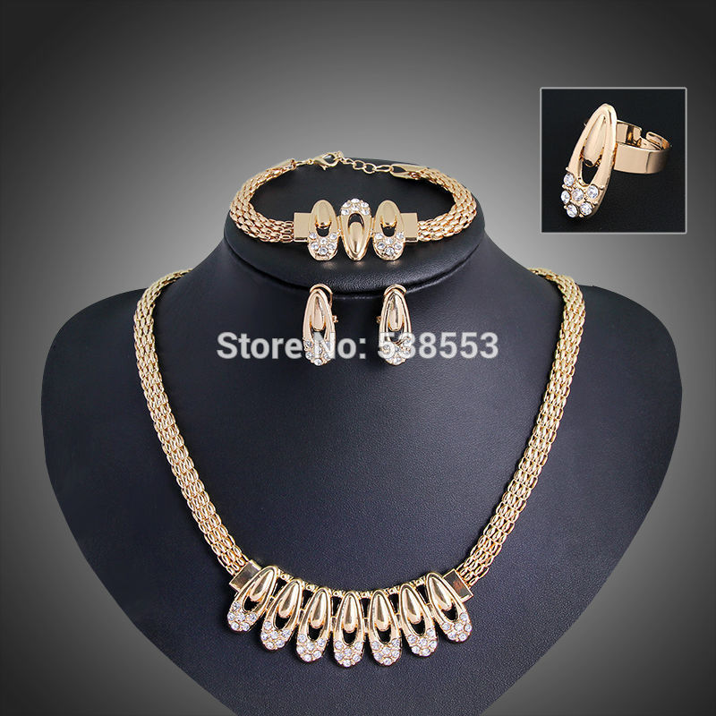 TRENDY GOLD PLATED RING BRACELET AND NECKLACE SET