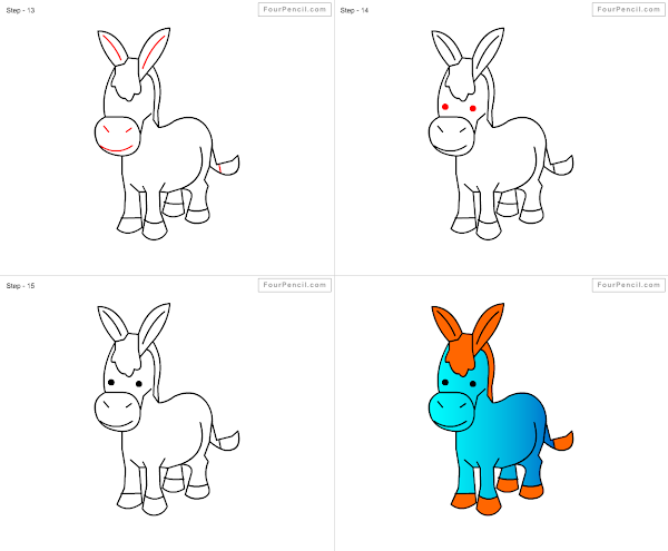 How to draw Donkey easy steps - slide 4