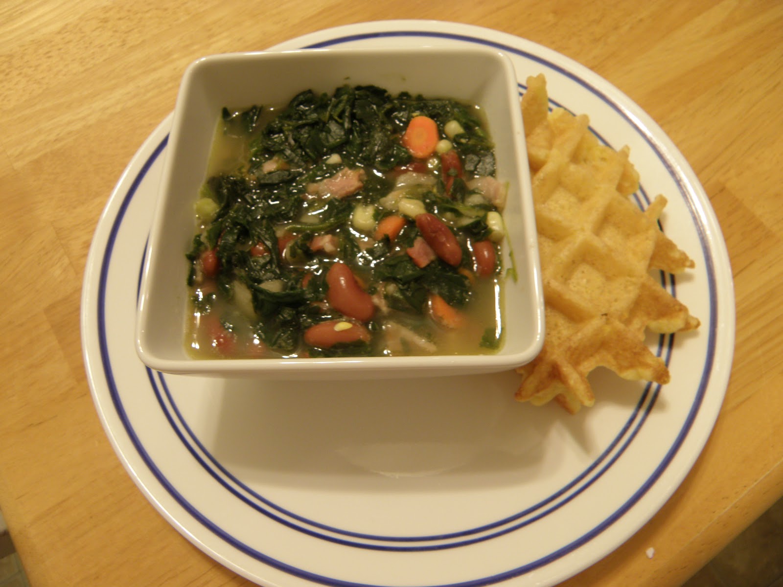 Perfectly Normal Chaos Kidney Bean and Spinach Soup with Cornbread Waffles
