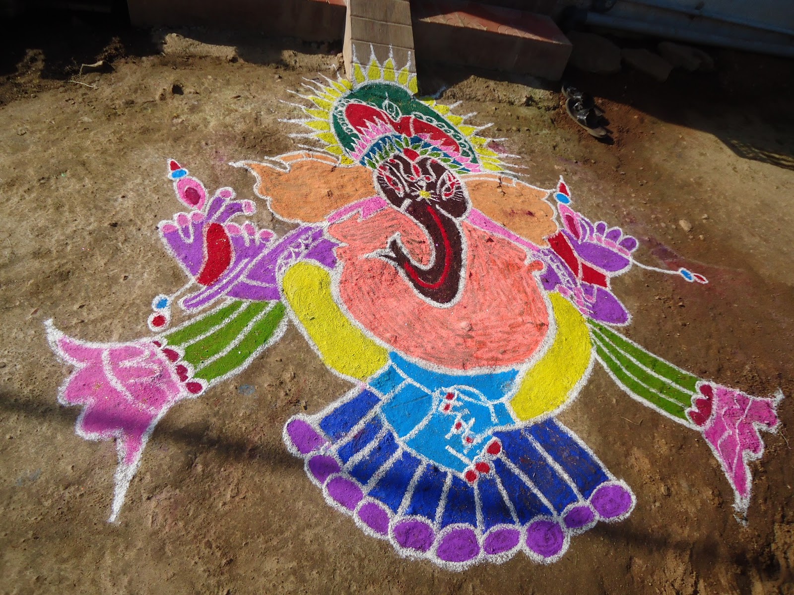 Beautiful Kolam and Painting: Lord Ganesh Kolam