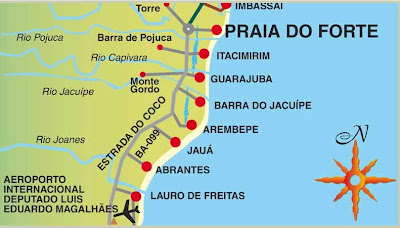 Mapa de acessos a Praia do Forte - BA Mapa de acessos a Praia do Forte - BA