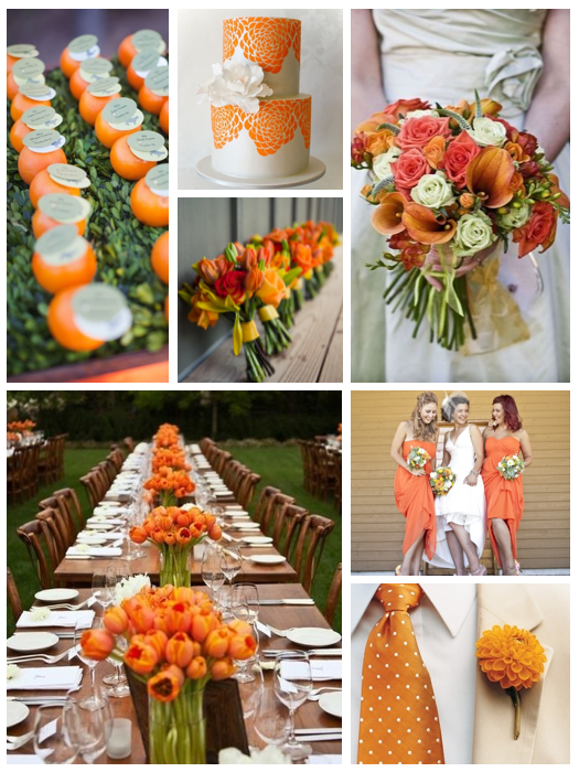 Shades of oranges Wedding inspiration board, Color themes, Table