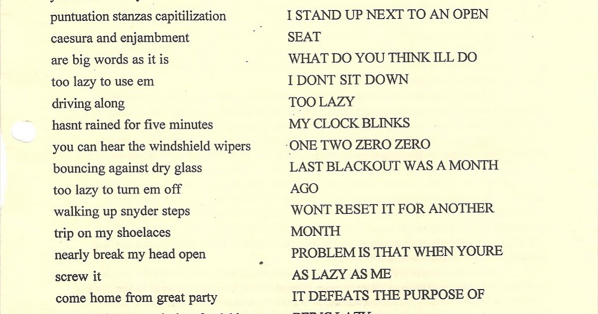 The Archives Poetry Archive, Part 2 Lazy Poem