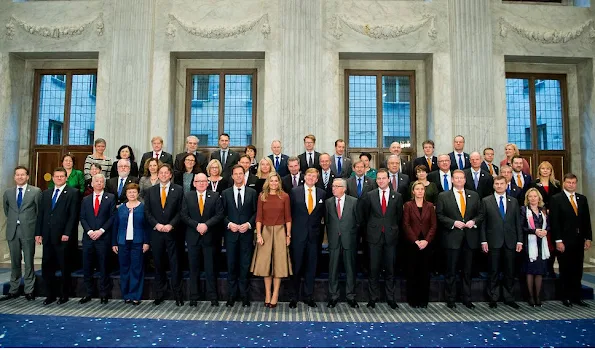 King Willem-Alexander and Queen Maxima of The Netherlands meet the European commission at the start of the Dutch European Presidency at the Royal Palace